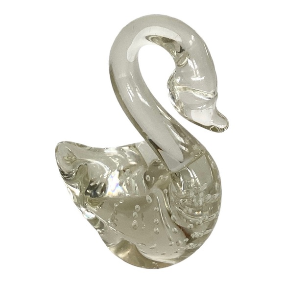 Art Glass Swan Figurine Paperweight Artisan Hand Blown Controlled Bubbles VTG - Picture 3 of 14